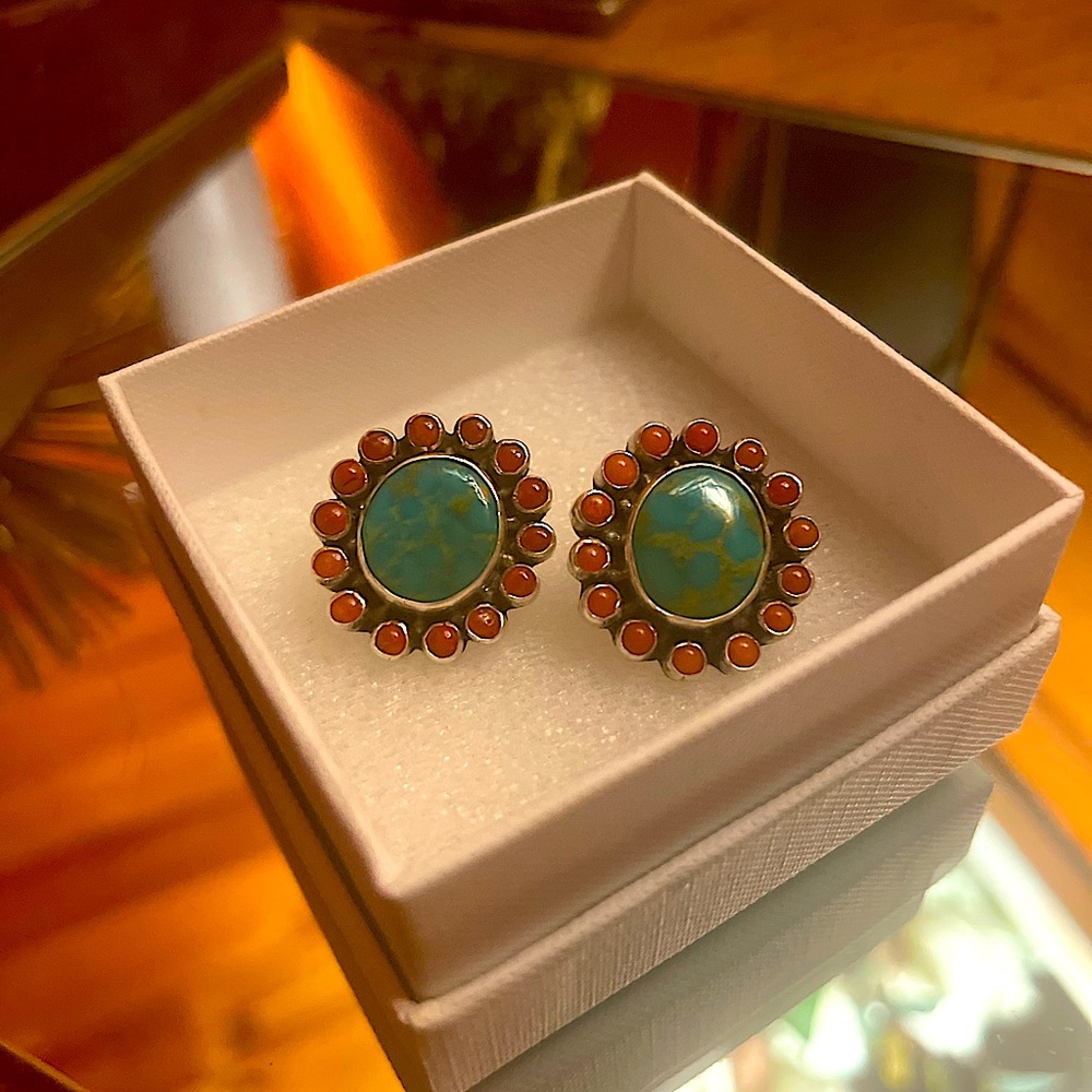 Handmade Kingsman Turquoise & Spiny Coral Earrings